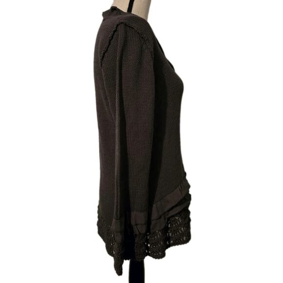 Lulu B Fringed Crochet Sweater Cardigan Women's Sparkle Buttons Boho Brown - Picture 5 of 10